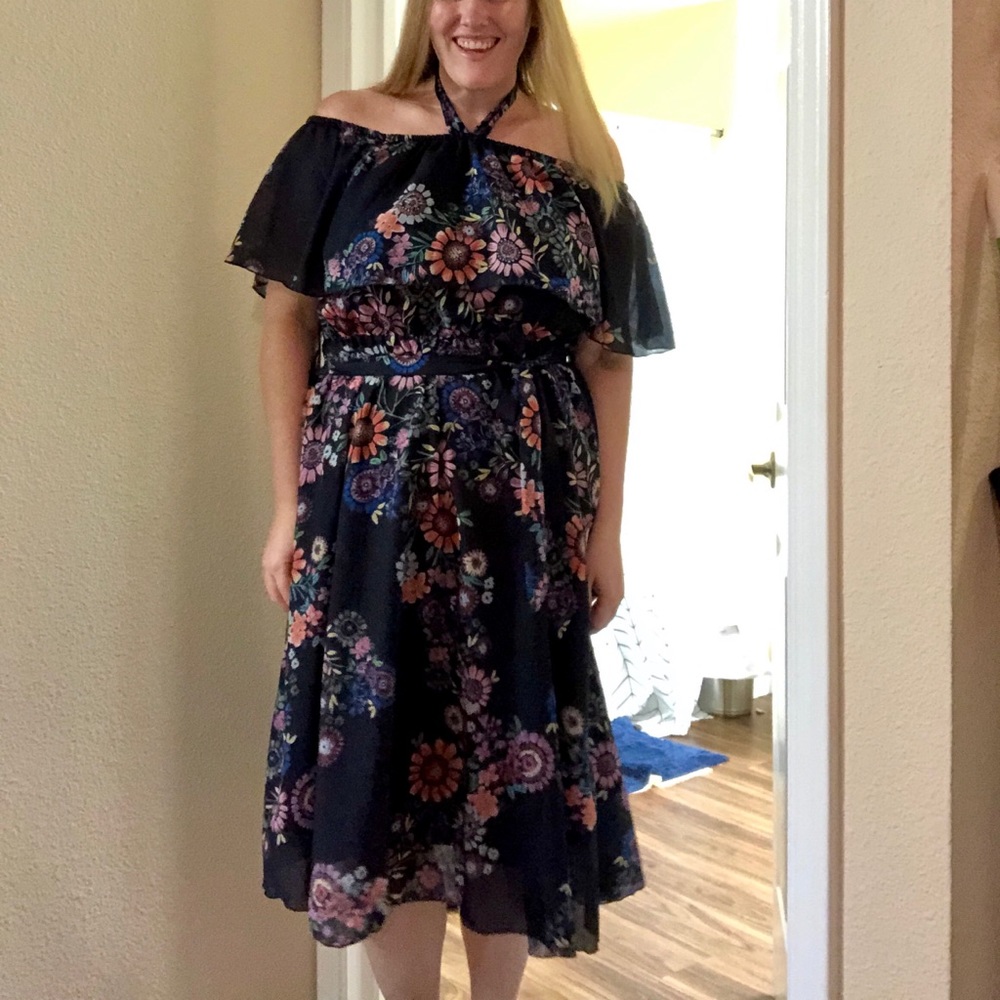 Eloquii Floral Printed Off the Shoulder Midi Dress - Picture 3 of 4